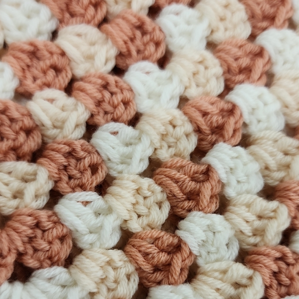 Crochet Blanket in Cream and Tan - Picture 3 of 6